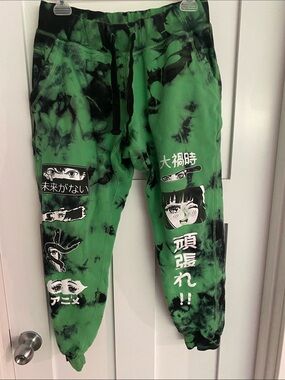 Green Tie-Dye Anime Graphic Jogger Sweatpants-Hot Topic